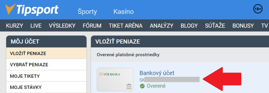 Aktuálne IBAN číslo v Tipsporte