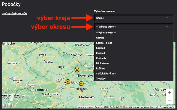 Fortuna – mapa pobočiek