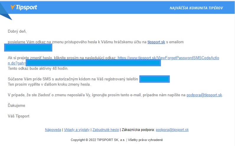 Tipsport zabudnuté heslo a jeho obnova