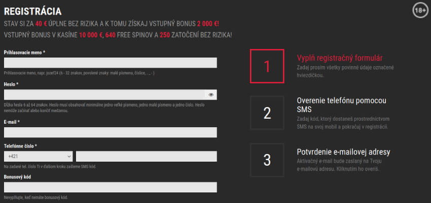 Synottip online casino registračný formulár