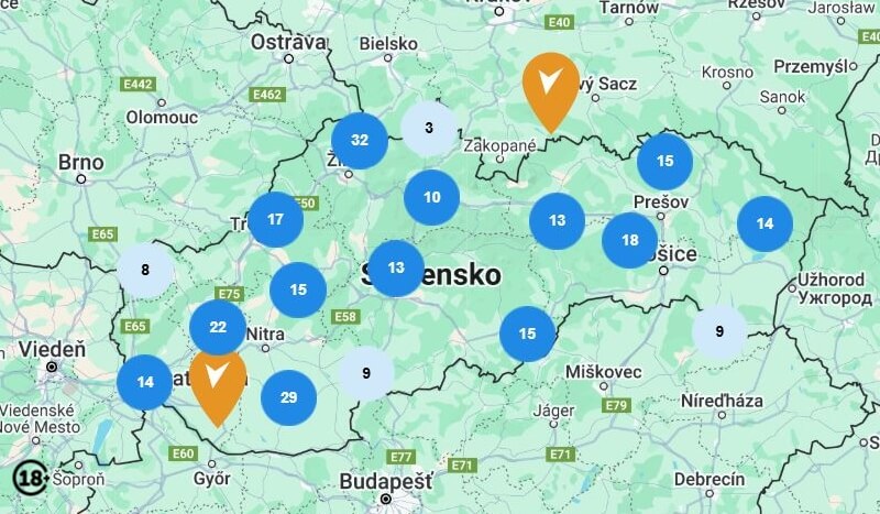 Mapa pobočiek Tipsport